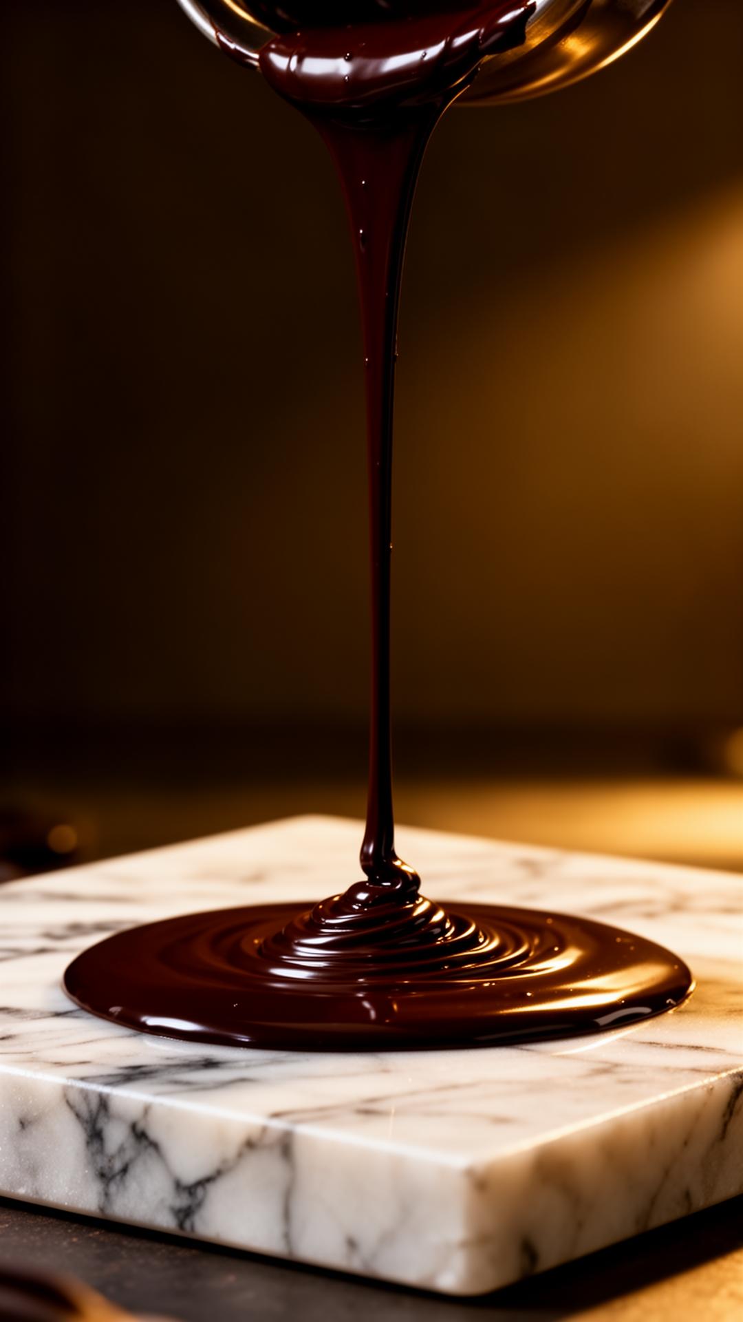 Cioccolato fuso versato su lastra di marmo